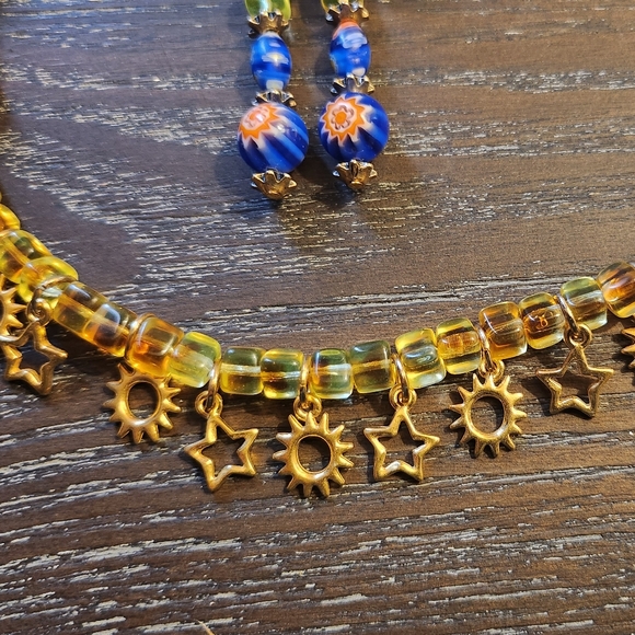 Royal blue sun and stars necklace/bracelet and earrings - Picture 8 of 8